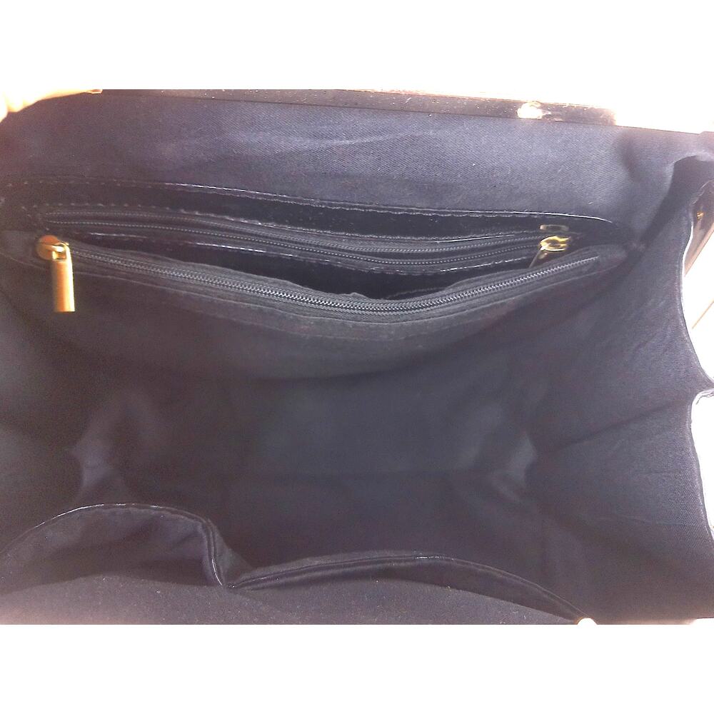 Vintage Y2K Black Patent Faux Leather Frame Satchel Handbag - Picture 6 of 11